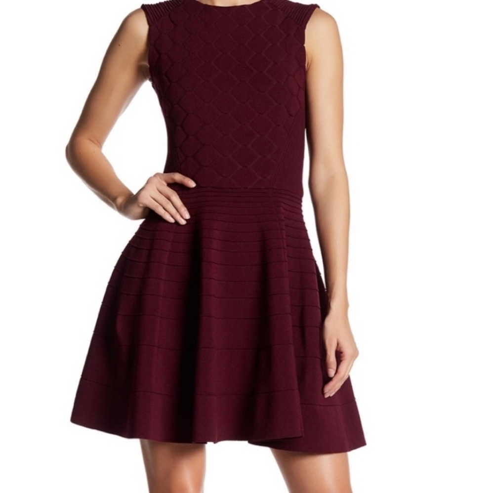 Ted Baker London burgundy textured skater dress